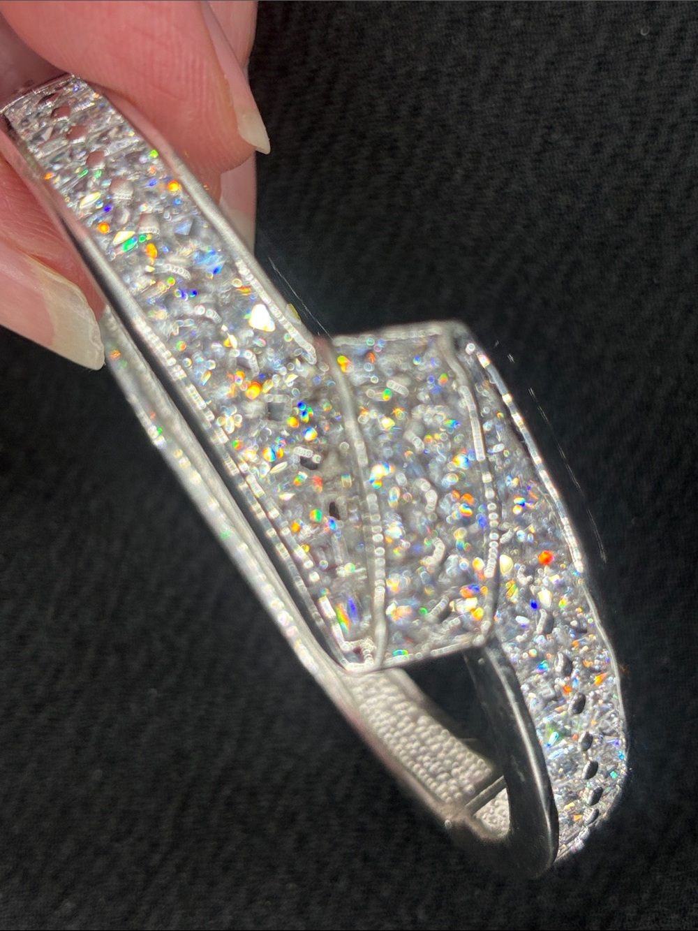 Silver Sparkle Pavé Hinged Bangle Bracelet - Silver